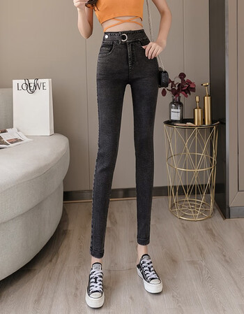 支持国货鸿浪莎小个子高腰紧身铅笔裤弹力百搭小脚裤子牛仔裤女21年