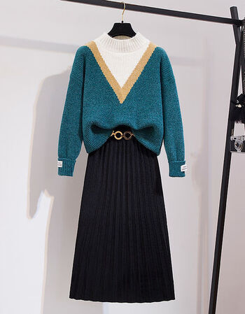 女装时尚套装裙女年冬装新款洋气加厚毛衣裙子两件套显瘦上衣半身裙两