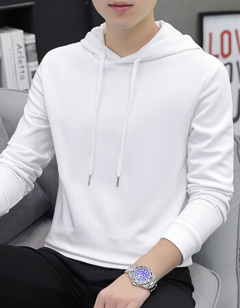 连帽卫衣男长袖秋冬季薄款外套潮流百搭纯色休闲帽衫新款6256白色m