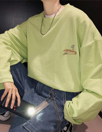 2019流行ins网红卫衣男韩版潮流学生宽松百搭les帅t外套抖音衣服 荧光