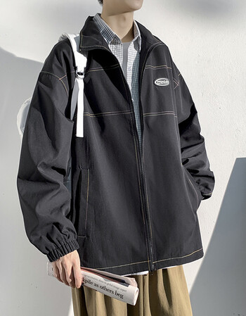 主野zhuye外套男秋季新款韩版潮流宽松彩线条夹克男ins潮牌帅气百搭