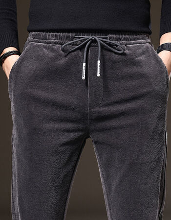 灯芯绒休闲裤男秋冬季直筒宽松加绒加厚灯草条绒外穿保暖男士裤子灰色