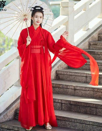 白色汉服女仙气飘逸古风超仙广袖清新淡雅仙女古装红色连衣裙披帛大袖