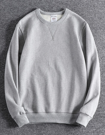 秋冬重磅纯棉套头长袖卫衣简约水洗做旧复古纯色男士圆领卫衣浅灰色l