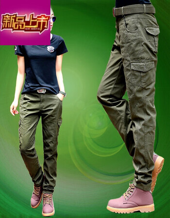 休闲裤女户外长裤直筒迷彩裤女士厚款军绿色纯棉工装裤女 30码