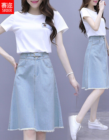 赛迩短袖 牛仔半身裙套装连衣裙女21新款女装小个子时尚服装女士衣服夏季大码夏天裙子图片色l 图片价格品牌报价 京东