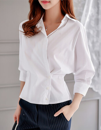 新款职业女装时尚收腰显瘦白衬衫女修身气质衬衣短款 白色(单衬衫) s