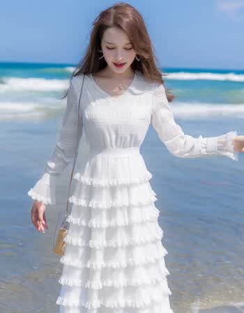 雪纺裙波西米亚淑女气质网纱长裙2019流行裙子很仙的小众气质雪纺仙女