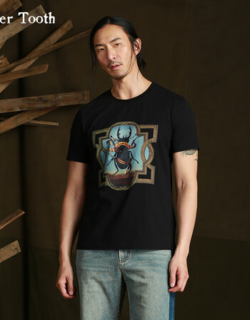 river tooth达衣岩男装新品 圆领印花短袖t恤男纯棉休闲宽松体恤 pb0