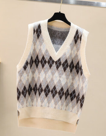 早春新款针织马甲女中长款韩版宽松坎肩背心外穿v领毛衣马夹外套杏色l