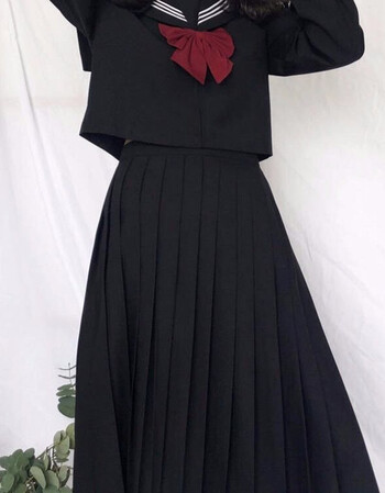 宁蔚2021秋冬上新jk制服百褶裙黑色绀色学生百折裙gsgddpkk黑色中裙6