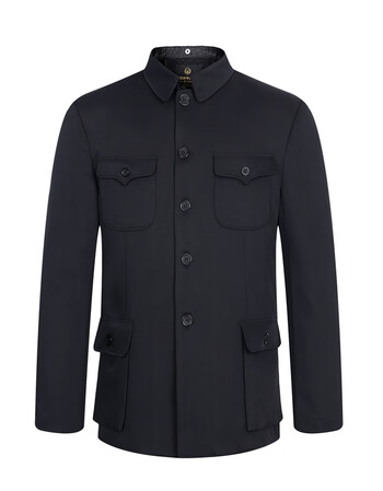 男上衣老年人老式中山服老人外套爷爷爸爸装厚 黑色【双层款】外兜