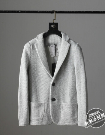 原单尾单男士简约休闲针织小西服外套修身休闲翻领西装外套 白灰色 s