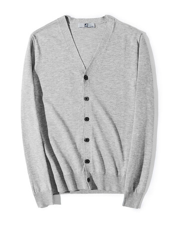 春秋男生开身新款休闲v领针织开衫男色长袖男土毛衣外套 浅灰色 170/m