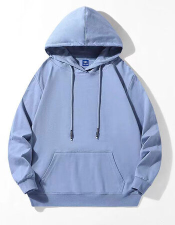 选swjeans纯棉连帽卫衣男春秋季运动休闲潮流宽松纯色套头外套雾霾蓝l