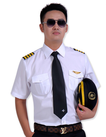 航空制服短袖男空少制服衬衫韩版修身机长肩章制服飞行员胸章衬衣1