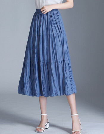 半身裙女士中长款2019新款韩版学生修身显瘦大码女装ins风仙女裙 蓝色