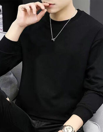 卫衣春秋季男长袖t恤打底衫大码男装上衣服体恤男秋衣t恤卫衣d纯黑4xl