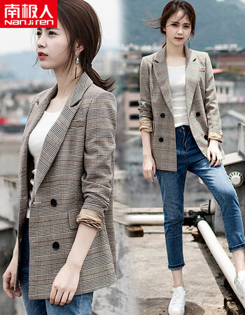 南极人小西装女格子外套女韩版2019春装新款休闲显瘦气质女士长袖时尚