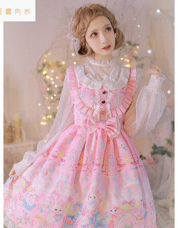 原创童话镇lolita连衣裙子娘洛丽塔日系软妹公主印花jsk吊带洋装 粉色