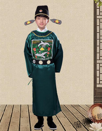 中国风儿童大臣国学服女附马状元演出服丞相服装绿官服帽子白领160