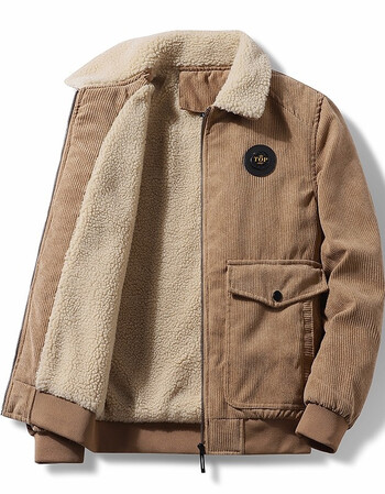 杭瑞保暖灯芯绒外套男2021冬季新款潮男百搭仿羊羔毛夹克男士加绒加厚