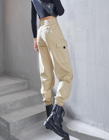 军绿色束脚工装裤女秋冬新款帅气九分休闲裤高腰宽松裤子显瘦百搭