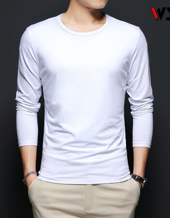 秋天长袖t恤男修身纯色圆领打底衫春秋季秋衣服男新疆棉体恤sn1610 ws