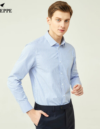giuseppe乔治白春秋商务休闲时尚衬衣方领蓝色条纹男士长袖衬衫蓝条纹