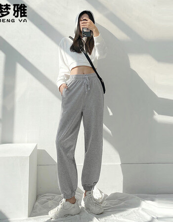 运动裤女春秋新款款女裤子宽松高腰直筒修松束脚韩版高街学生卫裤时尚