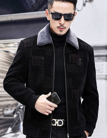 骑士衣凡新款中年男士毛领夹克衫外套秋冬季中厚保暖休闲外穿潮男黑