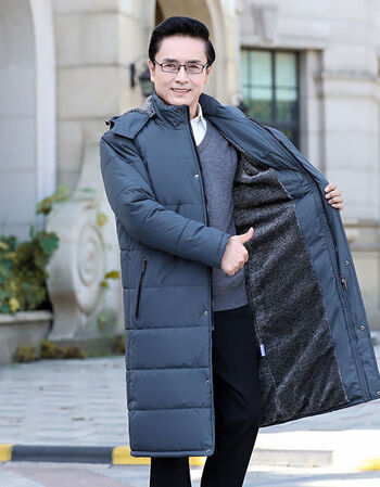 冬季中老年棉衣男加绒加厚长款棉服过膝老年人棉大衣爸爸棉袄外套灰色