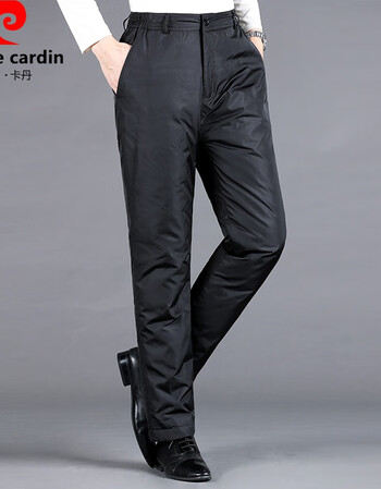 鸭绒长裤中老年宽松大码男士直筒棉裤冬高档品牌男装针织黑蓝色3xl