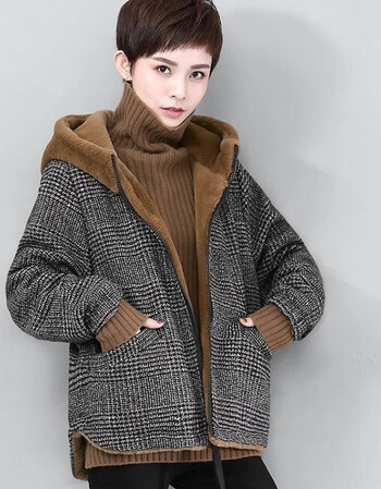 女装新款秋冬新品仿兔绒两面穿棉服女短款宽松秋冬加绒加厚棉服外套潮