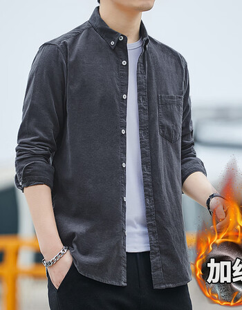 恒源祥条纹宽松加绒上衣寸灯芯绒长袖保暖外套21年秋冬季男士休闲夹克