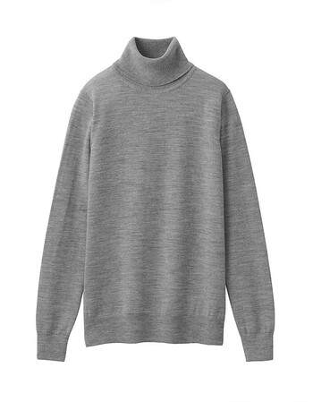 无印良品muji女式减轻颈部刺痛感天竺可水洗高领毛衣灰色xl