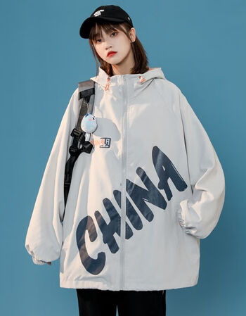 国潮外套女春秋小众高街上衣2021年新款美式复古酷盐系棒球服灰色夹克