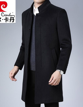 皮尔卡丹轻奢品牌男装冬季男士立领羊毛呢大衣2021新款外套加厚中长款