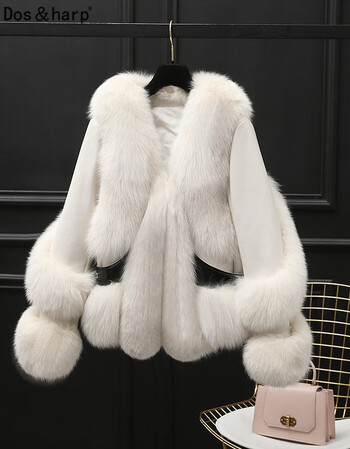 dosharp品牌2021年秋冬新款女短款狐狸毛皮草外套大衣年轻款米白色夹