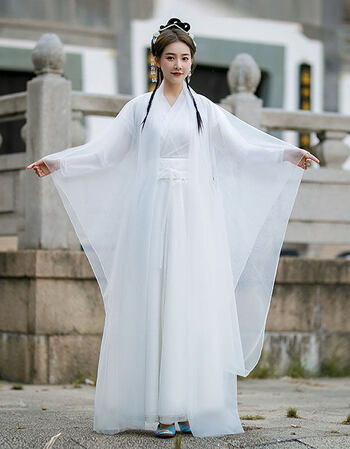 弹古筝的古装衣服白色改良汉服女仙女演出服飘逸超仙气广袖流仙裙全套