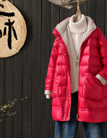 Goomil Lee羽绒服女中长款冬季a版大口袋宽松白鸭绒上衣外套红色m 图片价格品牌报价 京东