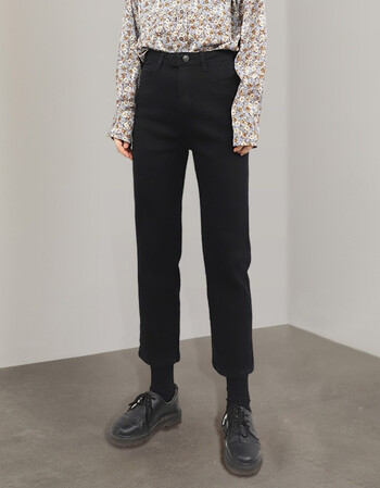 forever21秋冬新款高腰小个子韩版显瘦直筒休闲烟管裤牛仔裤女黑色26