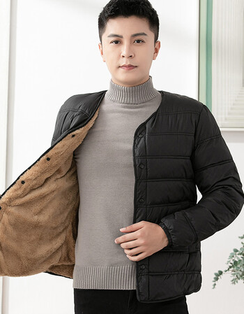 男士冬季短款内穿棉服保暖羊羔内胆小棉袄外套dh1015黑色加绒棉服男冬