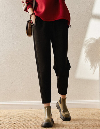 休闲裤女2022春季新款通勤好搭配显瘦休闲小脚萝卜裤女 黑色 xl