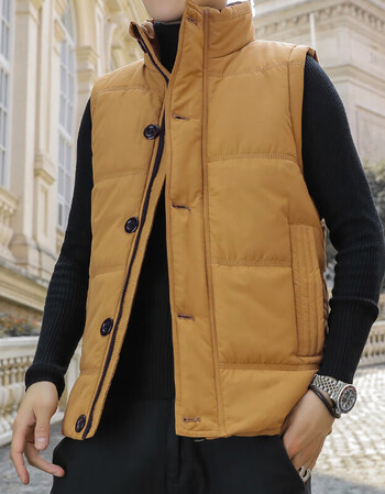 绅范马甲男士秋冬季新款潮流马夹坎肩加厚保暖背心上衣无袖外套土黄m
