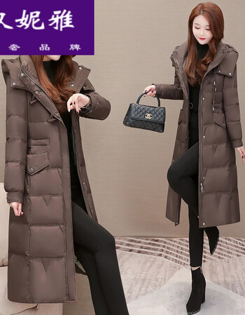 汉妮雅品牌长款羽绒服女2021年秋冬季新款高端中长款过膝加厚修身外套