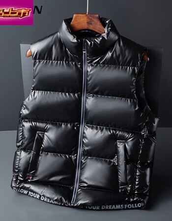 号码亮面马甲男式冬季外套轻常规休闲坎肩棉背心时尚马夹男外穿 黑色