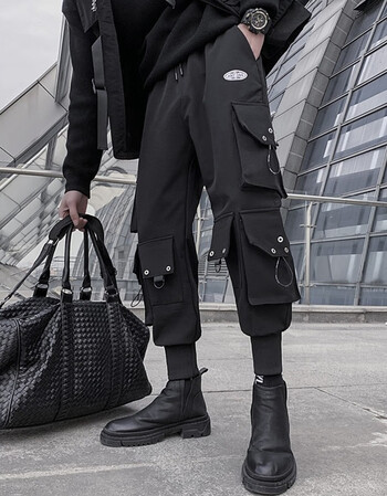 工装裤束脚配马丁靴的裤子男秋冬季宽松百搭日系痞帅休闲长裤y77黑色