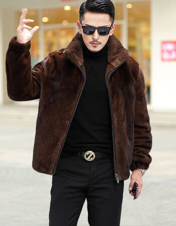 海宁貂皮特价babiboy水貂绒外套男士短款商务夹克休闲男装冬季加厚