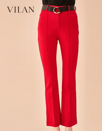 慧兰休闲裤女2018冬装新款韩版宽松收腰微喇叭裤女百搭长裤 大红色 ss